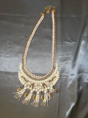 Stella & Dot Cream and Gold Tassel Bib Necklace